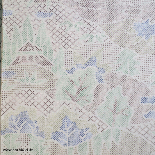 Landschaft Druck Kasuri Kimono Wolle