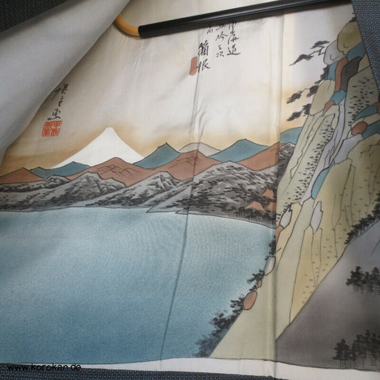 Männer Haori Kimono Jacke Tsumugi Seide, Seidenfutter mit Landschaft
