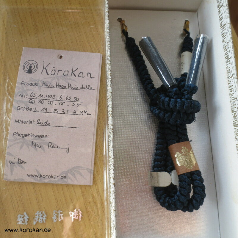 dunkelblau glänzende Seiden Flecht Kordel Männer Haori Himo - in Box