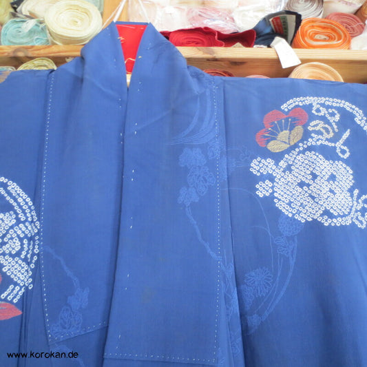 antiker Rinzu Seiden Damast Homongi Kimono, bestickt, Shibori