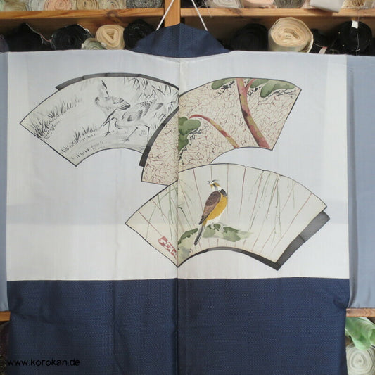 blaue Kikko Kasuri Tsumugi Seiden Haori Jacke