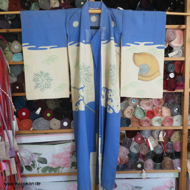antiker Kimono Juban für kleine Jungen, Brasse, Angel, Korb
