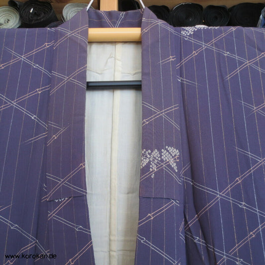 japanischer Seidencrepe Bambusgitter, Lurexnadelstreifen Komon Kimono
