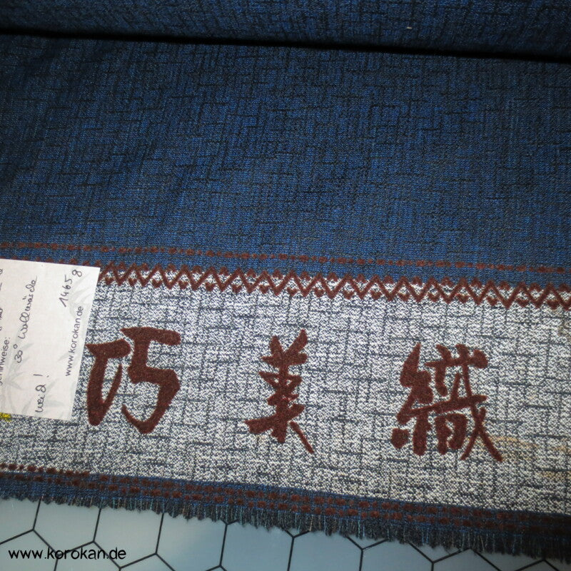 blau schwarzer Männer Kimono Wolle / Seide Krepp