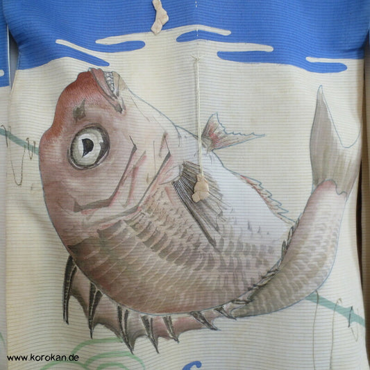 antiker Kimono Juban für kleine Jungen, Brasse, Angel, Korb