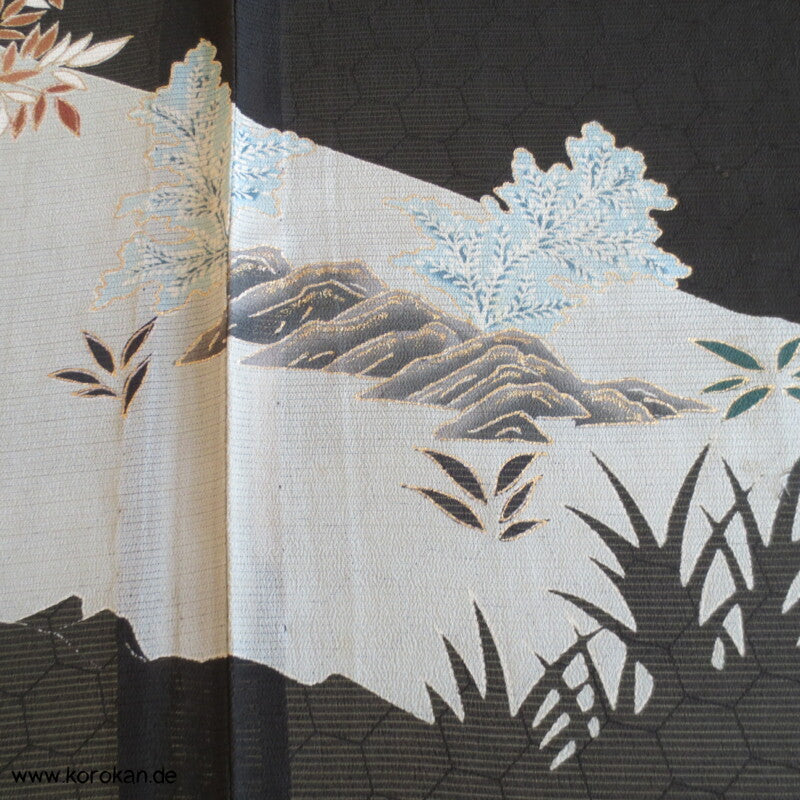 Felsenlandschaft antiker Tomesode Kimono, Rho Seide - halbtransparent