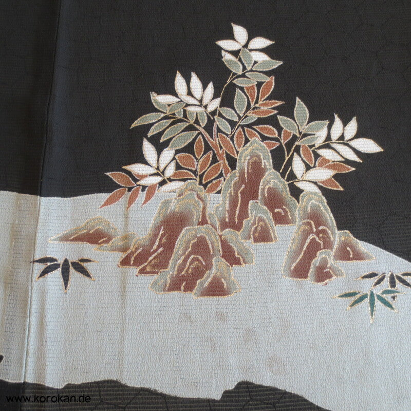Felsenlandschaft antiker Tomesode Kimono, Rho Seide - halbtransparent