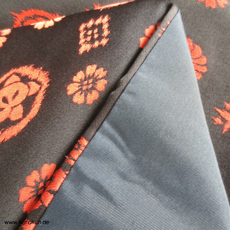 Tachibana, Mon auf schwarzem Seidensatin Nagoya Obi Kimonogürtel