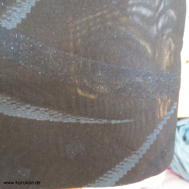glitzernde blaue Gräser, Hitoe Kimono, halbtransparent Sha Seide