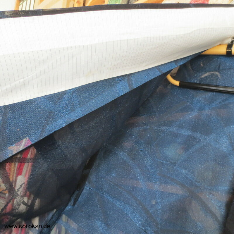 glitzernde blaue Gräser, Hitoe Kimono, halbtransparent Sha Seide