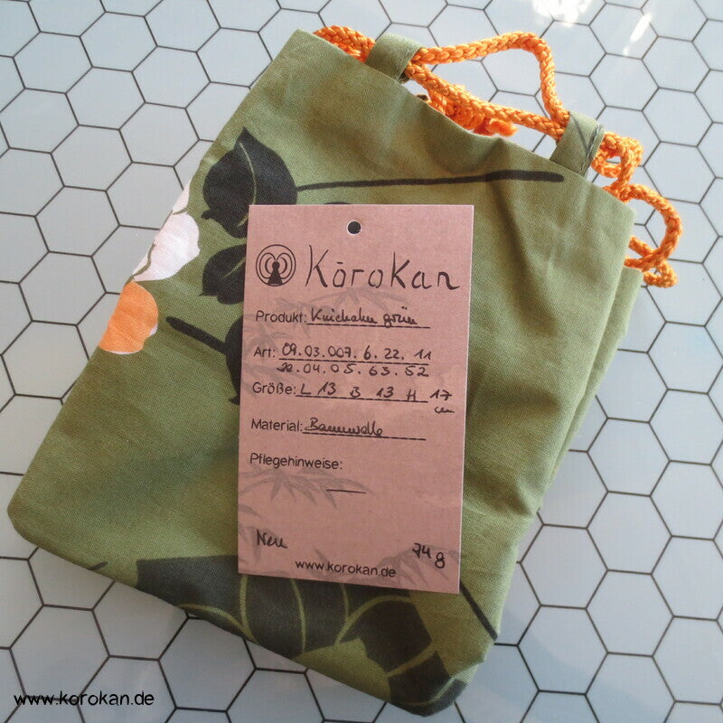 Kinchaku Zugbeutel - Tasche gelbe Rosen Baumwolle für Yukata Kimono