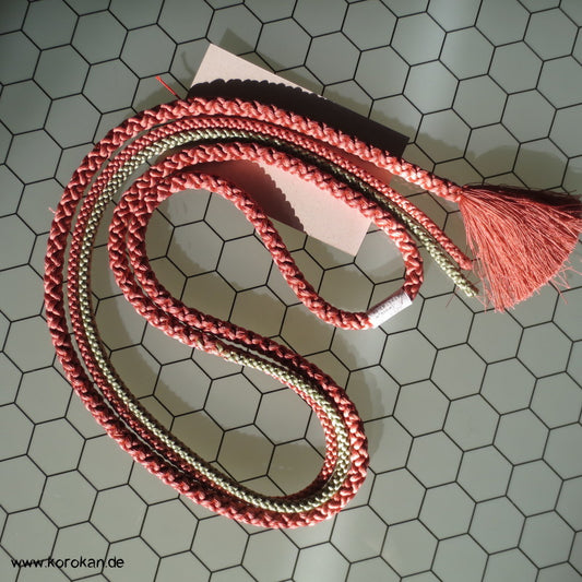 altrosa - jade Kordel Obijime, geteilt, eine Seite stumpfe Enden