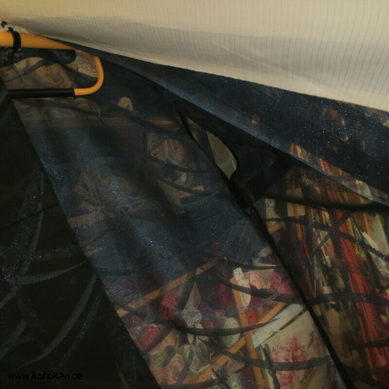 glitzernde blaue Gräser, Hitoe Kimono, halbtransparent Sha Seide