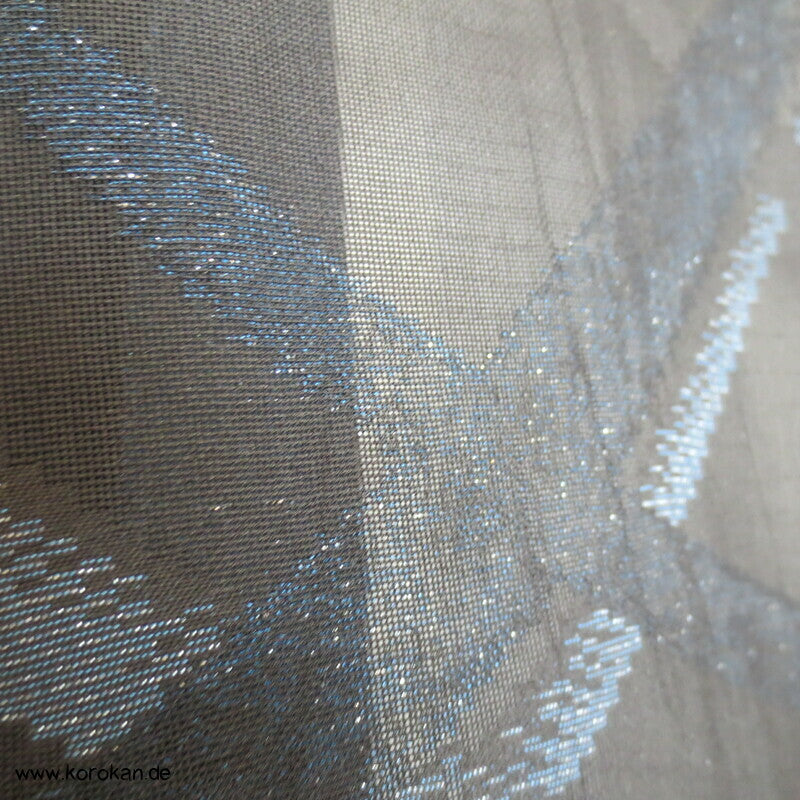 glitzernde blaue Gräser, Hitoe Kimono, halbtransparent Sha Seide