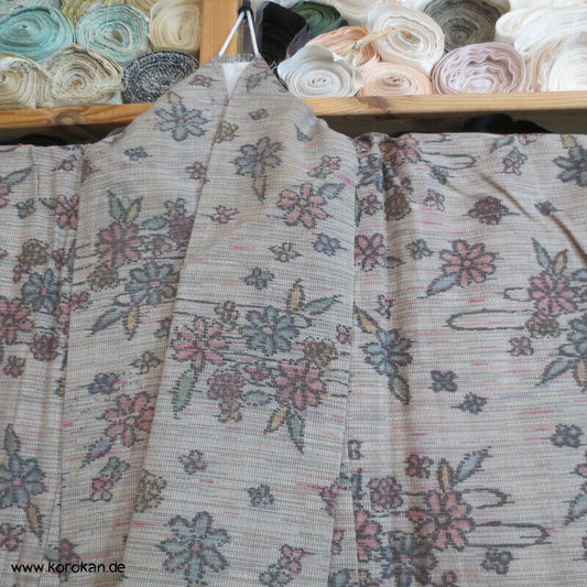 Druck Kasuri Blumen Hitoe - ungefütterter - Woll Kimono