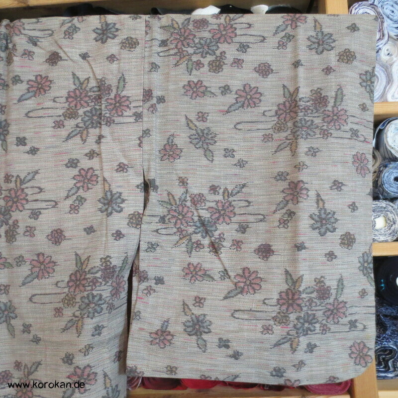 Druck Kasuri Blumen Hitoe - ungefütterter - Woll Kimono
