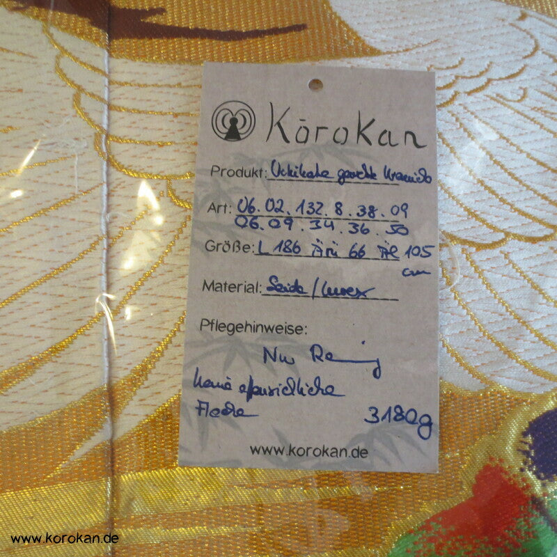 Uchikake - Hochzeits Kimonomantel Kranich Seidenbrokat, innen rotgold