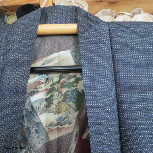 blau weiße Tsumugi Seide Kasuri Haori, Musterfutter