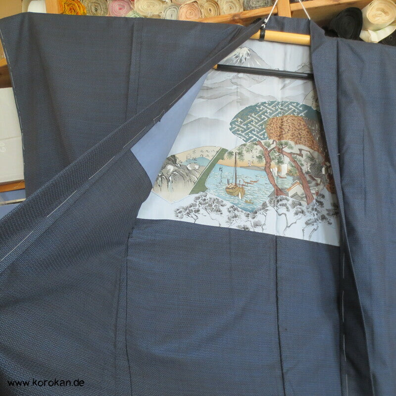 Tsumugi Seiden Haori Jacke mit Bilderfächerfutter