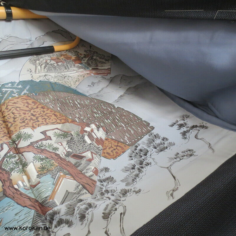 Tsumugi Seiden Haori Jacke mit Bilderfächerfutter