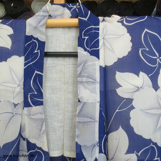 Seiden Sha Organza mit Ackerwinden auf blau Hitoe ungefütterter Kimono