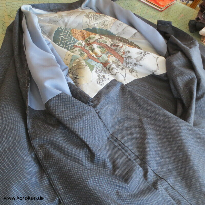 Tsumugi Seiden Haori Jacke mit Bilderfächerfutter