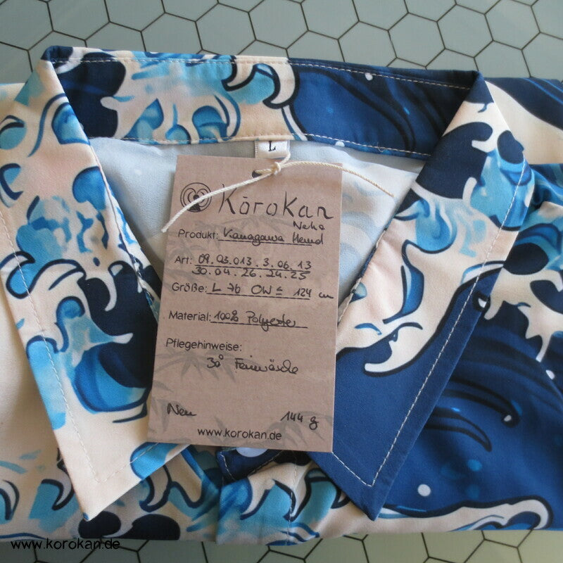 Kanagawa mit Neko Katzen Kurzarm Herrenhemd Gr. L