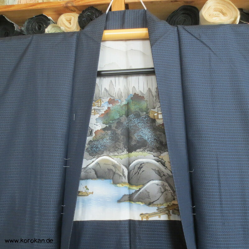 Tsumugi Seiden Kikko Kasuri Haori Jacke, Landschaftsbildfutter