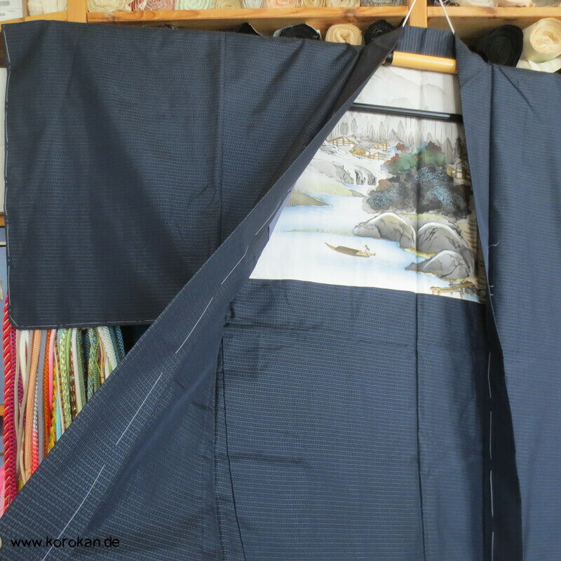 Tsumugi Seiden Kikko Kasuri Haori Jacke, Landschaftsbildfutter