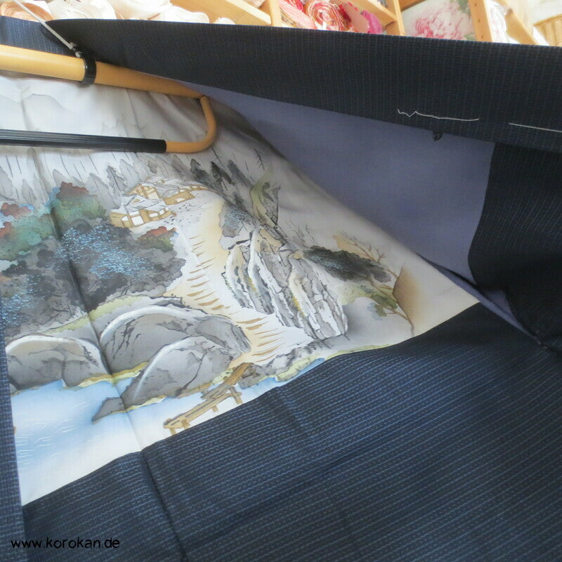 Tsumugi Seiden Kikko Kasuri Haori Jacke, Landschaftsbildfutter
