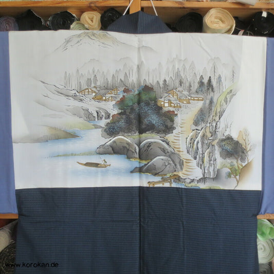 Tsumugi Seiden Kikko Kasuri Haori Jacke, Landschaftsbildfutter