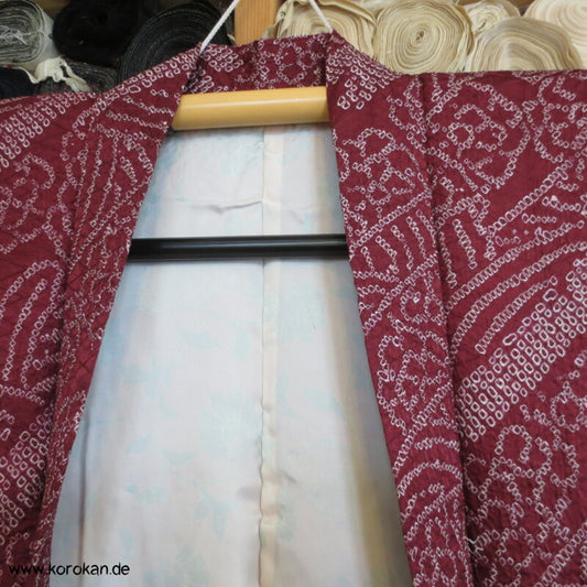 Full Shibori dunkelweinrote diagonal Streifen Haori Seiden Kimono Jacke