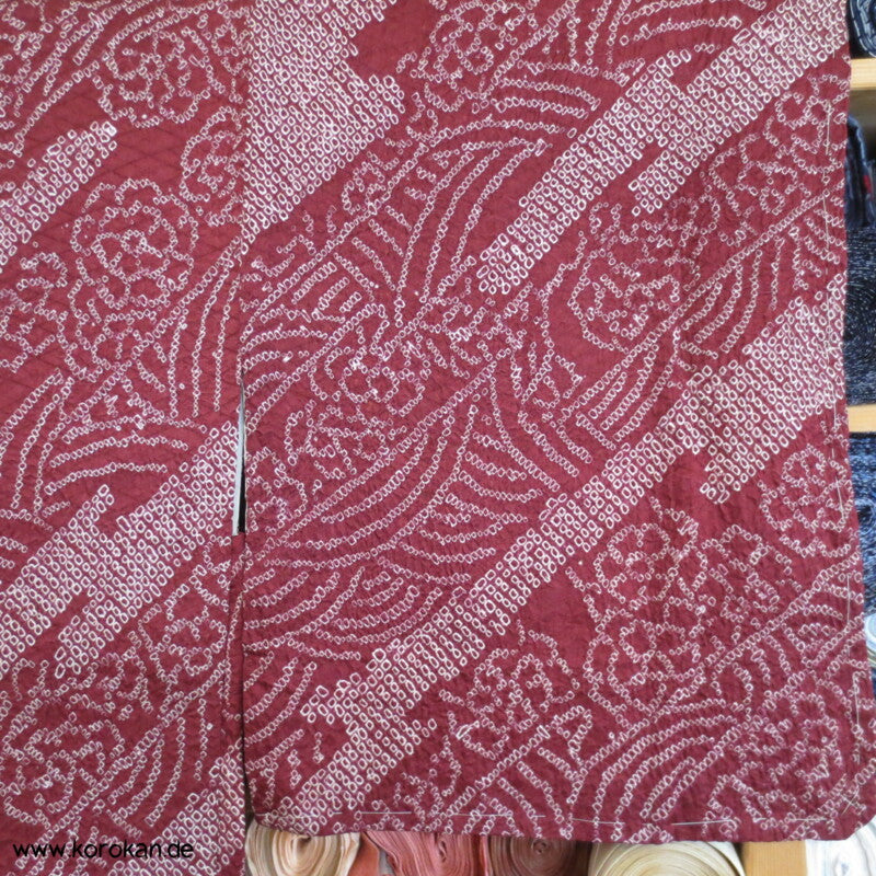 Full Shibori dunkelweinrote diagonal Streifen Haori Seiden Kimono Jacke