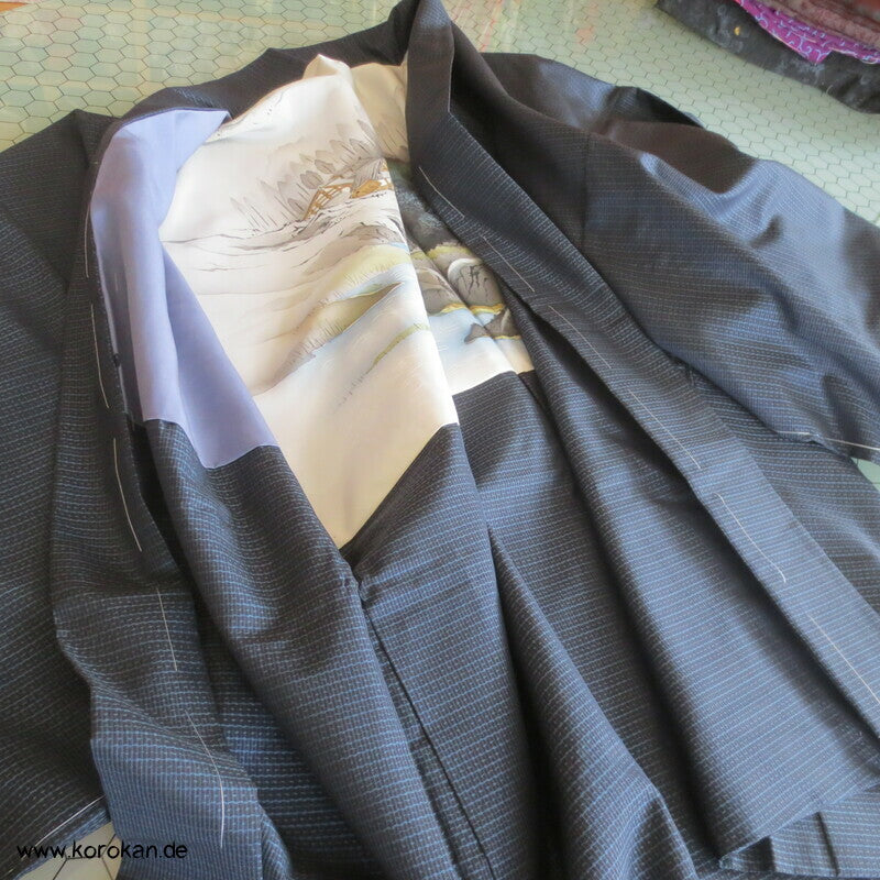 Tsumugi Seiden Kikko Kasuri Haori Jacke, Landschaftsbildfutter