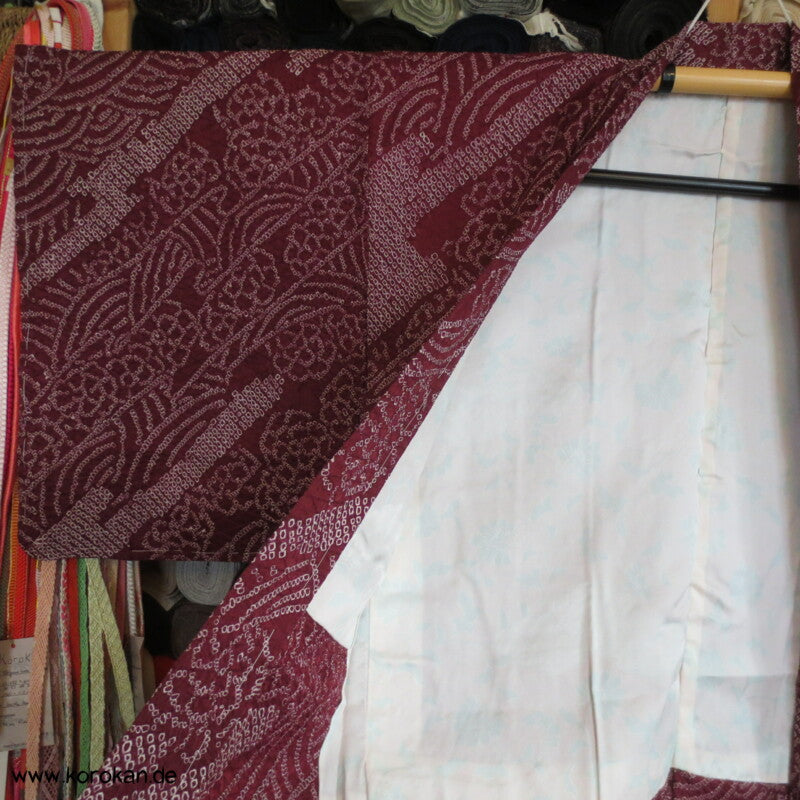 Full Shibori dunkelweinrote diagonal Streifen Haori Seiden Kimono Jacke