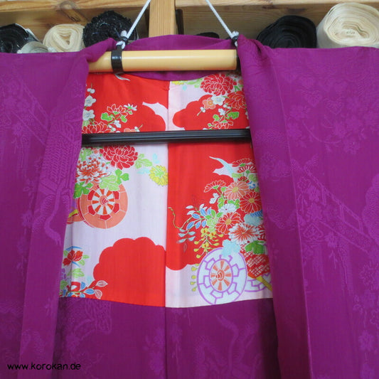 lila fuchsiafarbener Seidendamast Iro Furi Haori