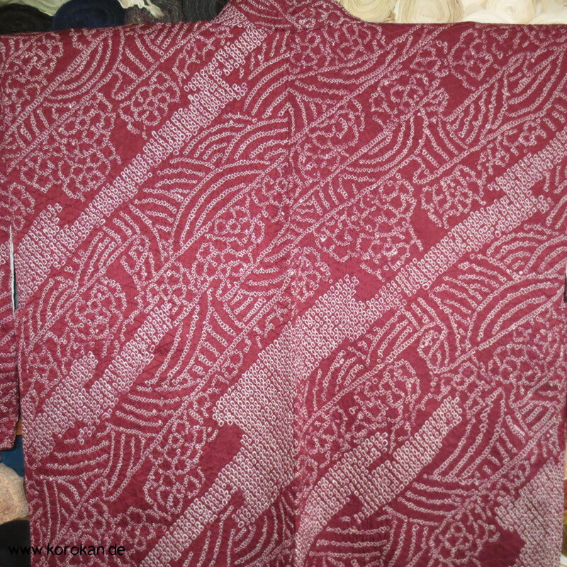 Full Shibori dunkelweinrote diagonal Streifen Haori Seiden Kimono Jacke