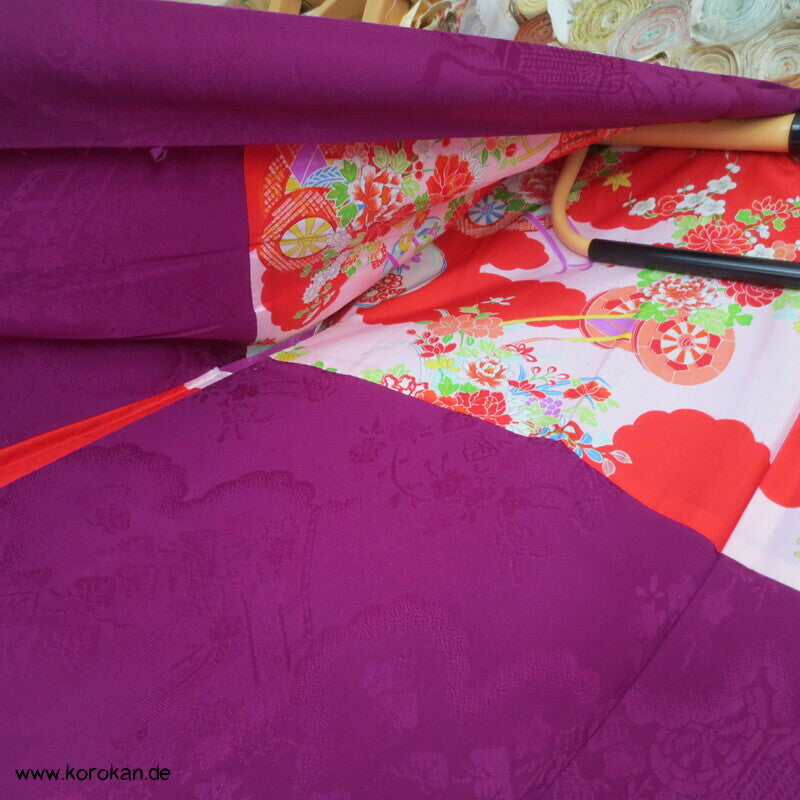 lila fuchsiafarbener Seidendamast Iro Furi Haori