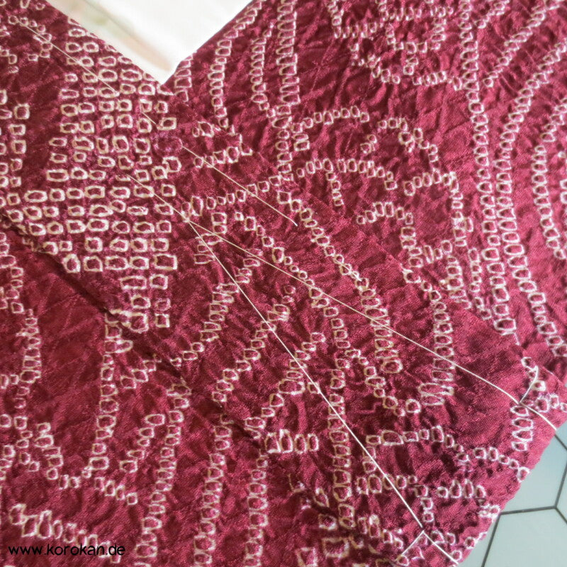 Full Shibori dunkelweinrote diagonal Streifen Haori Seiden Kimono Jacke