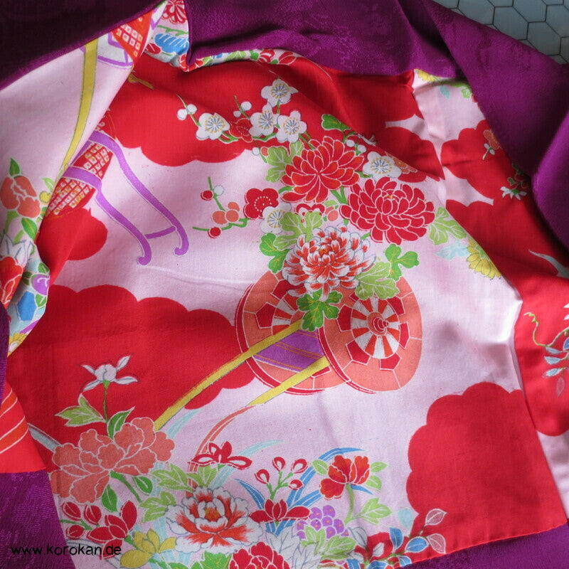 lila fuchsiafarbener Seidendamast Iro Furi Haori