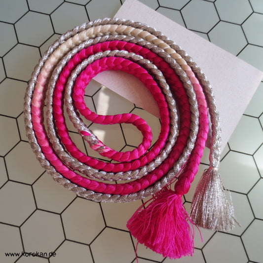 halb pink, halb silber Obijime, geflochten