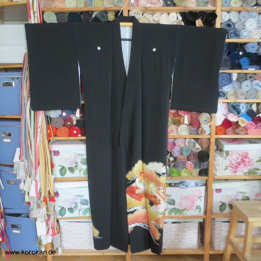 gesticktes Fasanenpaar Tomesode Seidencrepe Kimono