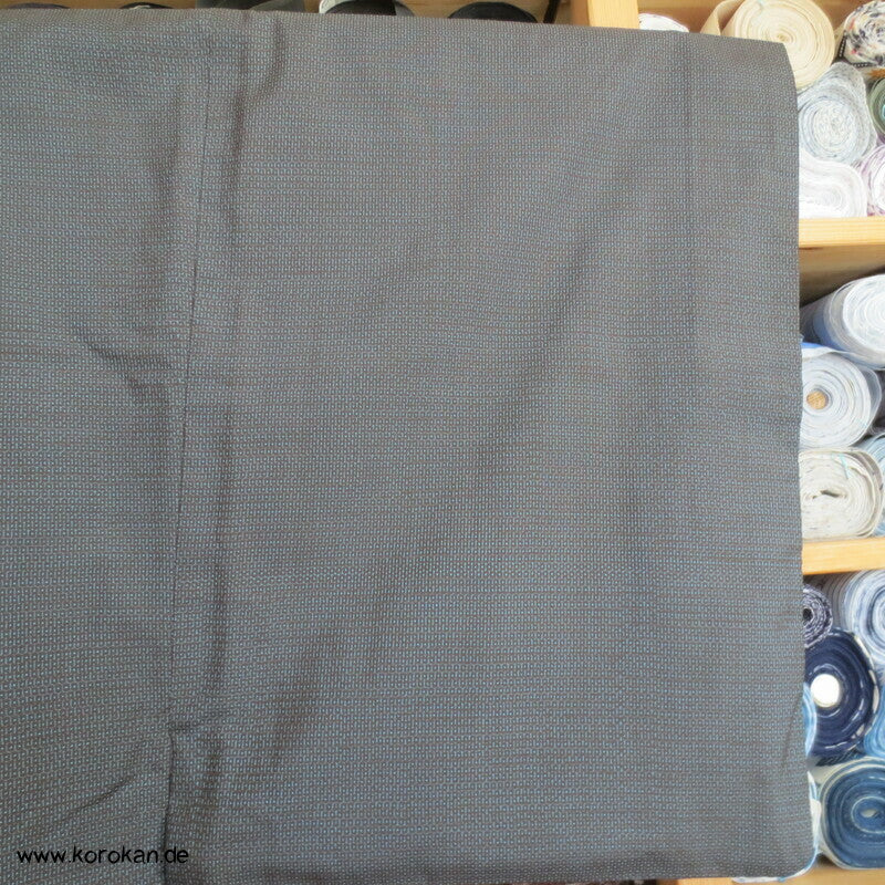 Kimono und Haori Set in blau schwarzer Kasuri Tsumugi Seide, große Welle