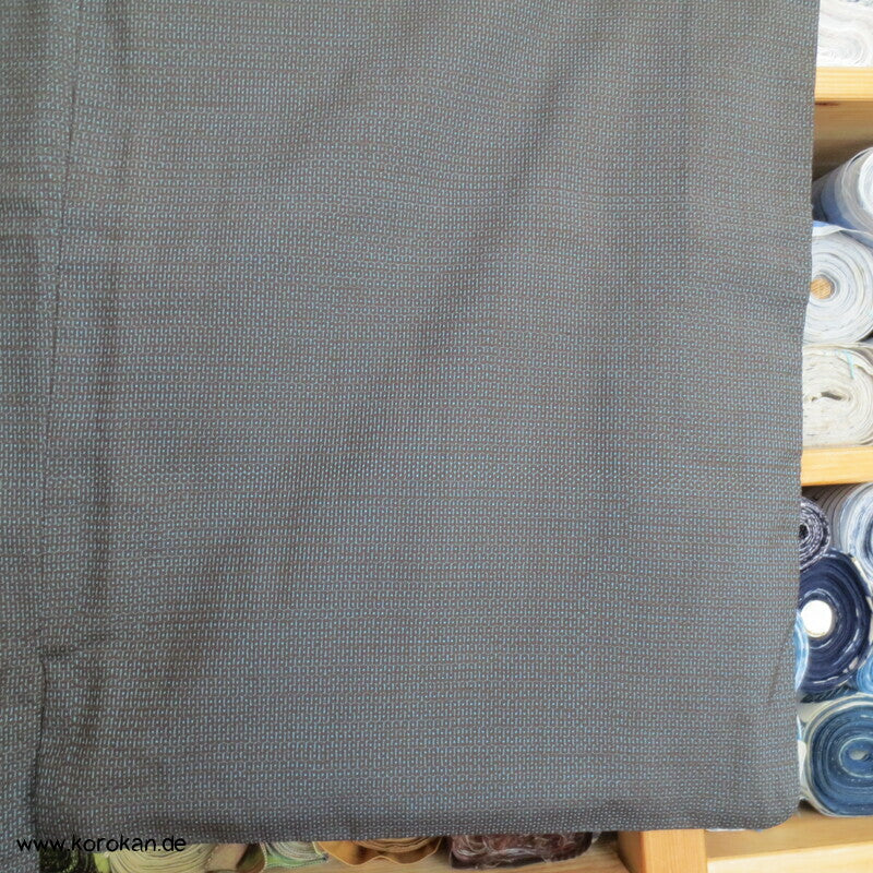 Kimono und Haori Set in blau schwarzer Kasuri Tsumugi Seide, große Welle