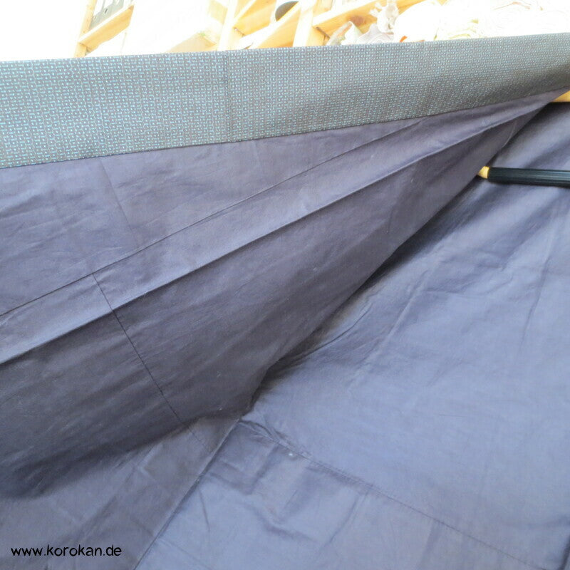 Kimono und Haori Set in blau schwarzer Kasuri Tsumugi Seide, große Welle