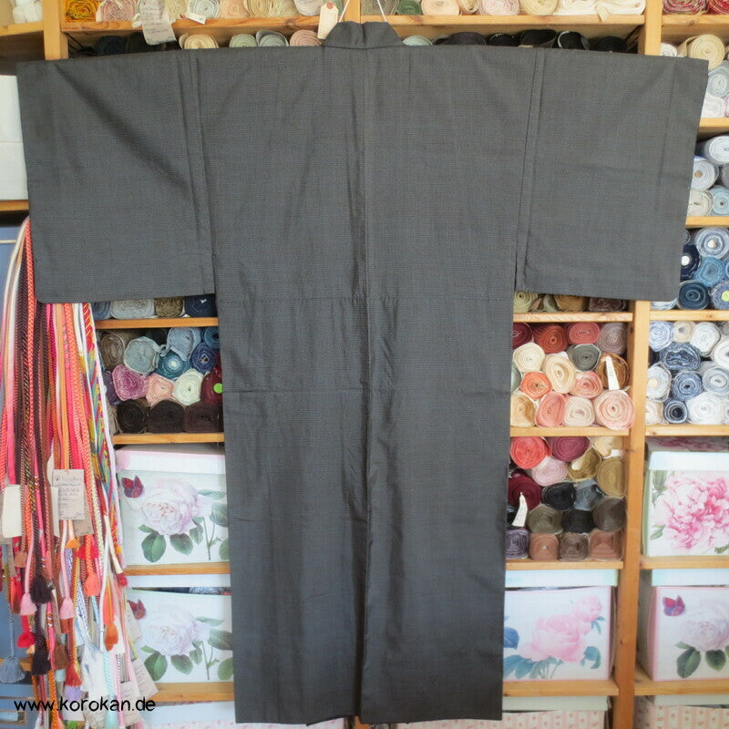 Kimono und Haori Set in blau schwarzer Kasuri Tsumugi Seide, große Welle