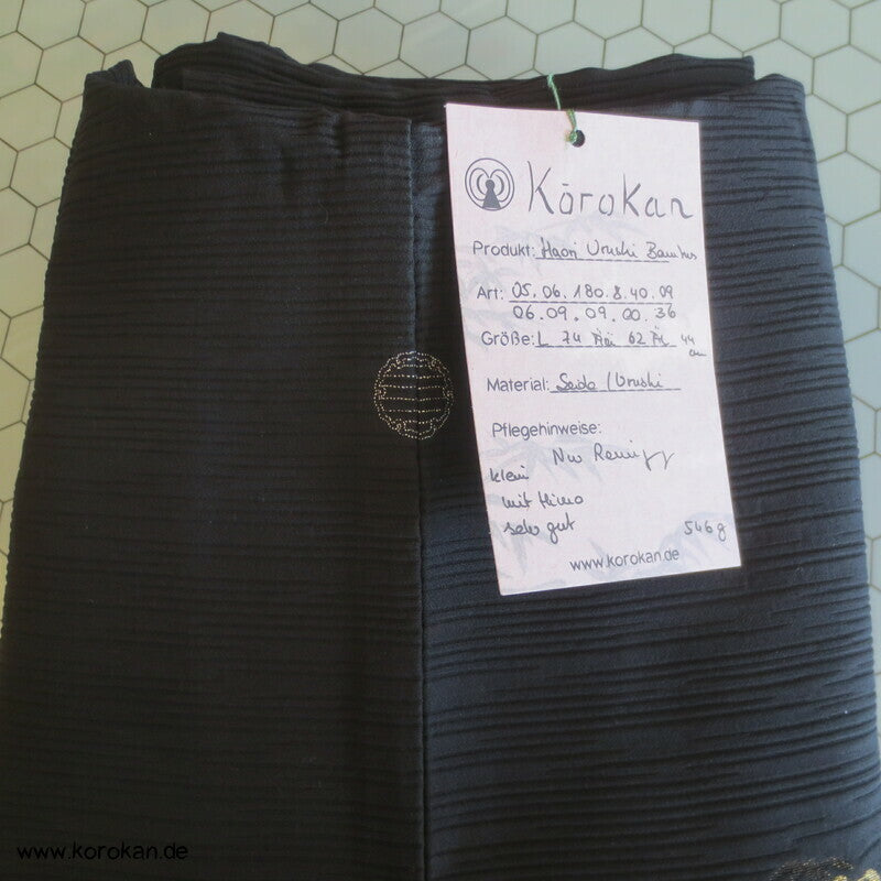 gold und silber Bambus auf schwarzem Seidendamast Haori Kimono Jacke, mit Himo