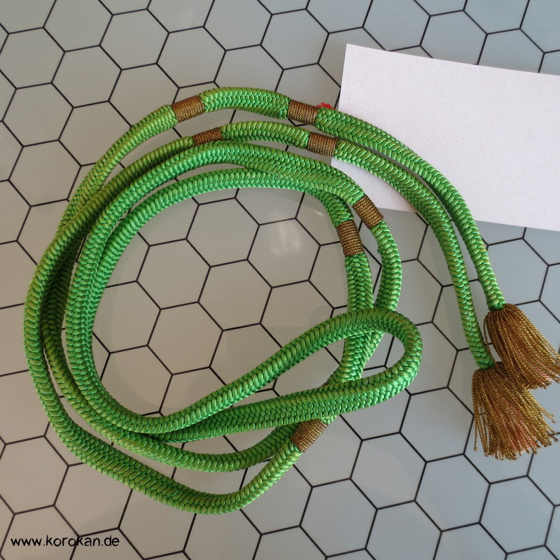 grüner Obijime, geflochten, goldene Troddeln