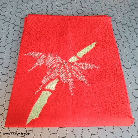 Shibori Bambus Nagoya Obi orangefarbener Rinzu Seiden Damast