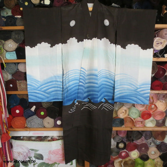 antiker Sommer Tauf Kimono für kleine Jungen, springender Koi